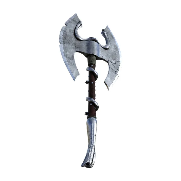 Render Illustration Fantasy Silver Double Axe Isolated — Stock Photo, Image