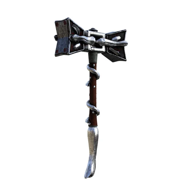 Render Illustration Fantasy Silver Double Hammer Isolated — Stock Photo, Image