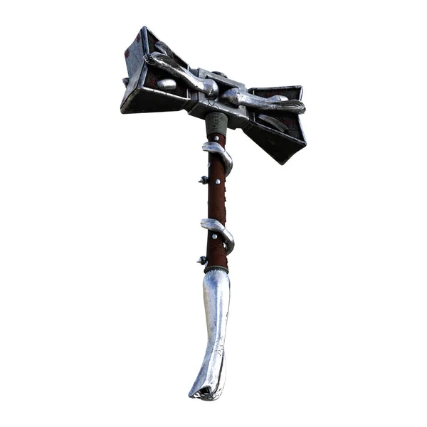 Render Illustration Fantasy Silver Double Hammer Isolated — Stock Photo, Image