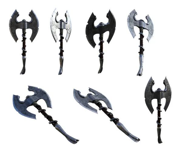 Render Illustration Collection Fantasy Silver Double Axe Isolated — Stock Photo, Image