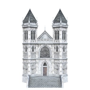 3D, ortaçağ şatosu kilisesi katedrali izole edilmiş.