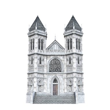 3D, ortaçağ şatosu kilisesi katedrali izole edilmiş.