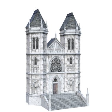 3D, ortaçağ şatosu kilisesi katedrali izole edilmiş.