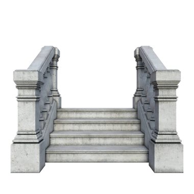 3D resimli kale klasik gotik taş merdivenler izole edilmiş.