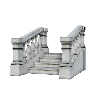 3D resimli kale klasik gotik taş merdivenler izole edilmiş.