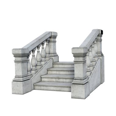 3D resimli kale klasik gotik taş merdivenler izole edilmiş.