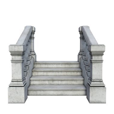 3D resimli kale klasik gotik taş merdivenler izole edilmiş.