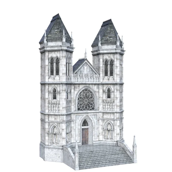 Відображення Середньовічного Замку Церковний Собор Ізольовані Ілюстрації — стокове фото