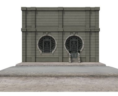 3D rending building town house vintage retro isolated