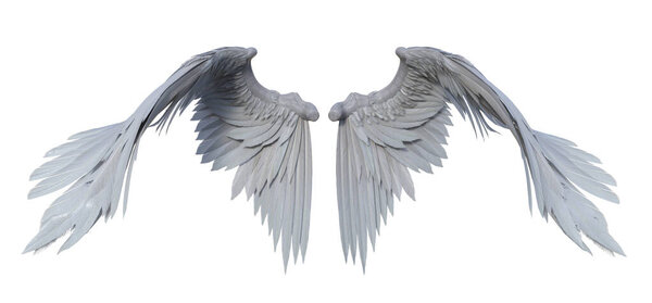 3d rendering fantasy white angel wings isolated