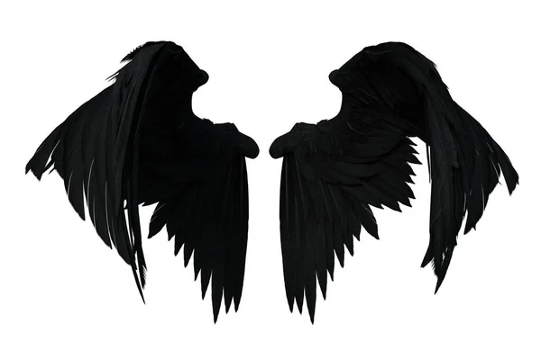 Візуалізація Чорних Фентезійних Ангельських Крил Ізольовані — стокове фото