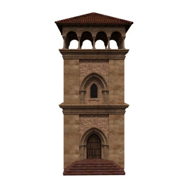 3D işlemeli tuğla çan kulesi izole