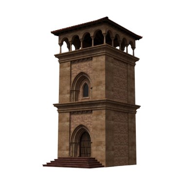 3D işlemeli tuğla çan kulesi izole