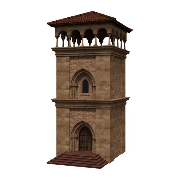 3d rendering building brick bell tower isolated