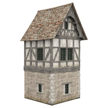 3D illüstrasyon ortaçağ bina fantezi yapı izole