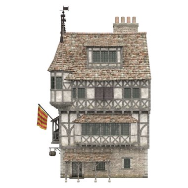 3D illüstrasyon ortaçağ bina fantezi yapı izole