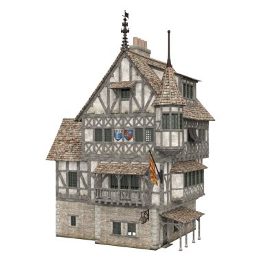 3D illüstrasyon ortaçağ bina fantezi yapı izole