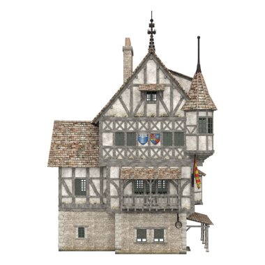 3D illüstrasyon ortaçağ bina fantezi yapı izole