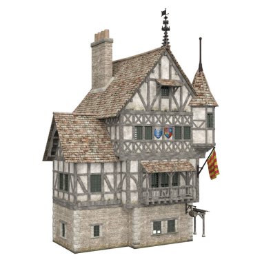 3D illüstrasyon ortaçağ bina fantezi yapı izole