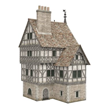 3D illüstrasyon ortaçağ bina fantezi yapı izole