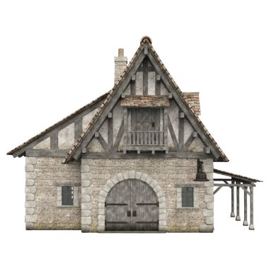 3D illüstrasyon ortaçağ bina fantezi yapı izole
