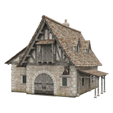 3D illüstrasyon ortaçağ bina fantezi yapı izole