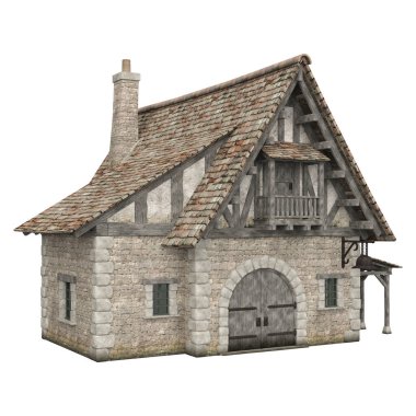 3D illüstrasyon ortaçağ bina fantezi yapı izole