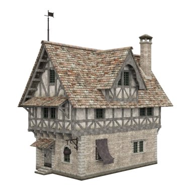3D illüstrasyon ortaçağ bina fantezi yapı izole