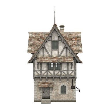 3D illüstrasyon ortaçağ bina fantezi yapı izole