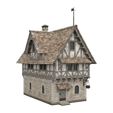 3D illüstrasyon ortaçağ bina fantezi yapı izole
