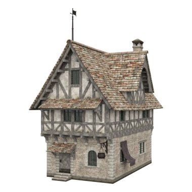 3D illüstrasyon ortaçağ bina fantezi yapı izole