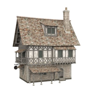 3D illüstrasyon ortaçağ bina fantezi yapı izole