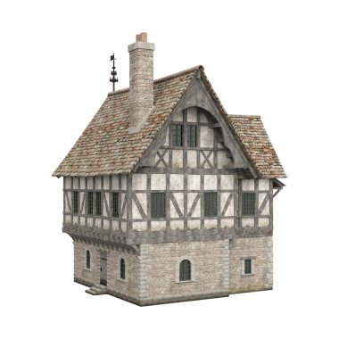 3D illüstrasyon ortaçağ bina fantezi yapı izole