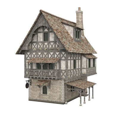 3D illüstrasyon ortaçağ bina fantezi yapı izole