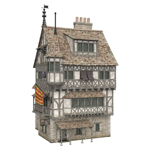 3D illüstrasyon ortaçağ bina fantezi yapı izole