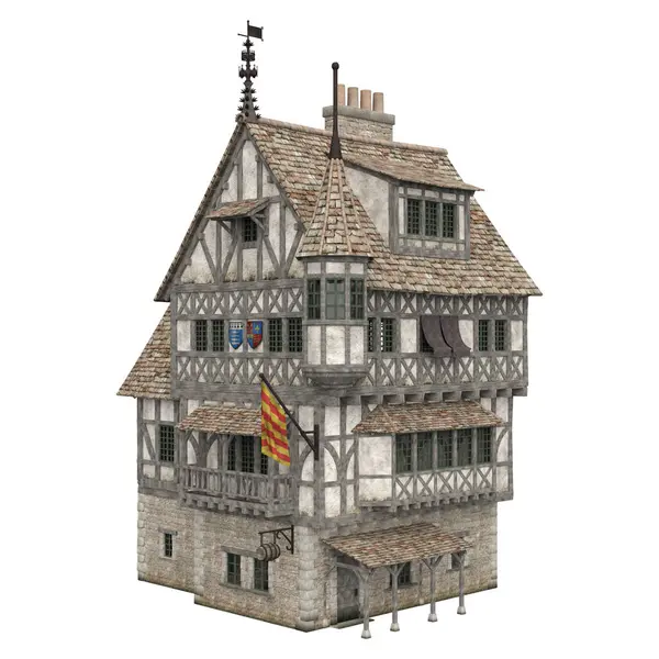 3D illüstrasyon ortaçağ bina fantezi yapı izole