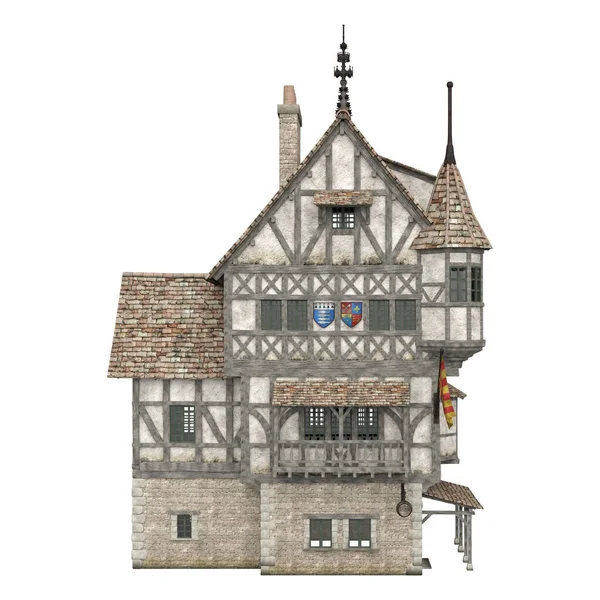 3D illüstrasyon ortaçağ bina fantezi yapı izole