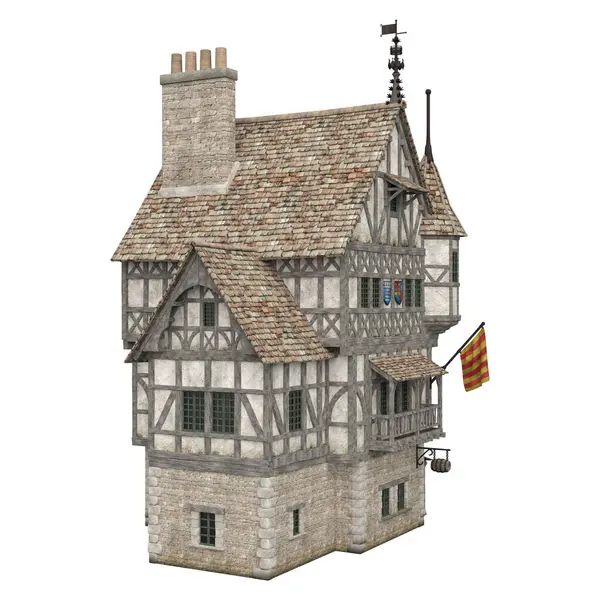 3D illüstrasyon ortaçağ bina fantezi yapı izole