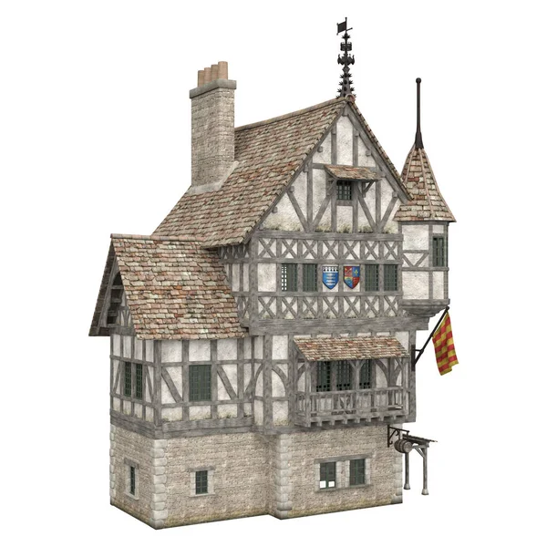 3D illüstrasyon ortaçağ bina fantezi yapı izole