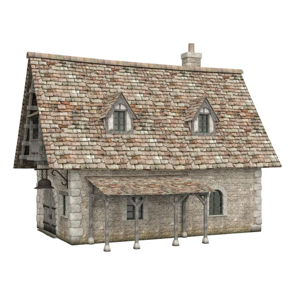 3D illüstrasyon ortaçağ bina fantezi yapı izole