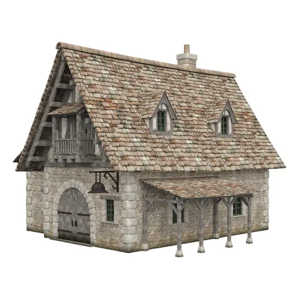3D illüstrasyon ortaçağ bina fantezi yapı izole