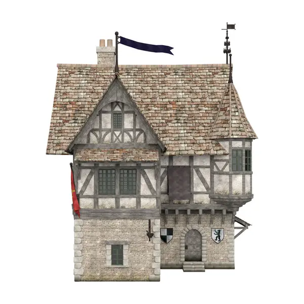 3D illüstrasyon ortaçağ bina fantezi yapı izole