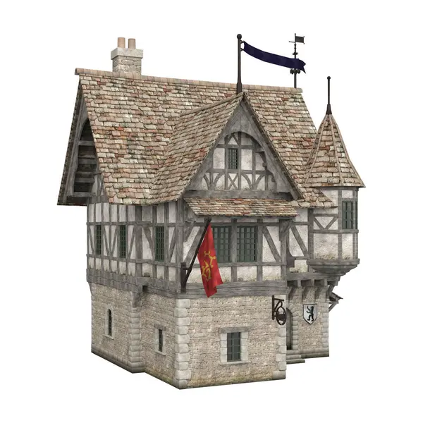 3D illüstrasyon ortaçağ bina fantezi yapı izole