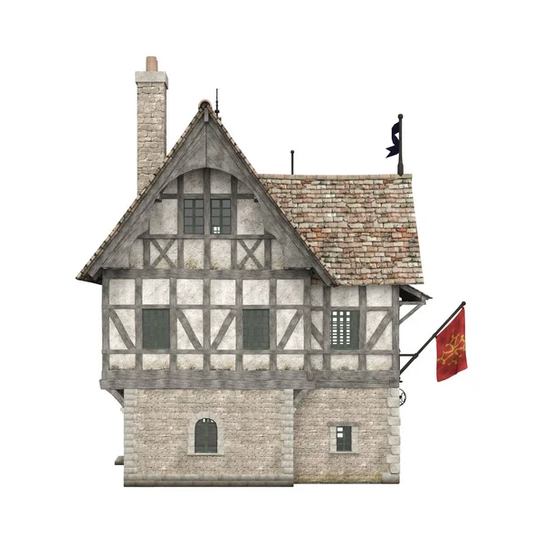 3D illüstrasyon ortaçağ bina fantezi yapı izole