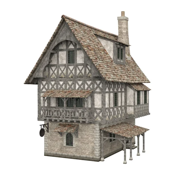 3D illüstrasyon ortaçağ bina fantezi yapı izole