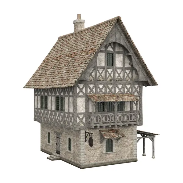 3D illüstrasyon ortaçağ bina fantezi yapı izole