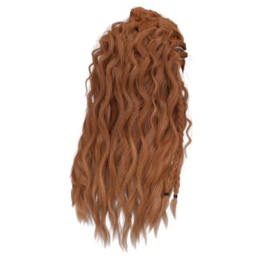 3D çizim kırmızı bakır dalgalı saç izole edilmiş.