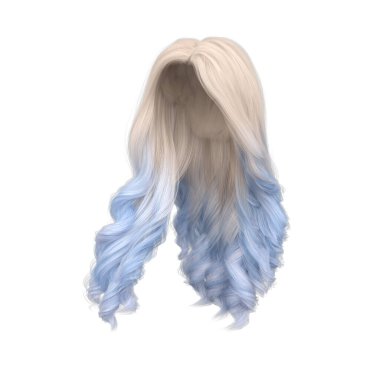 3d rendering blond and light blue wavy princess hair isolated clipart