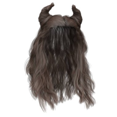 Üç boyutlu esmer, düz saçlı, boynuzları izole.