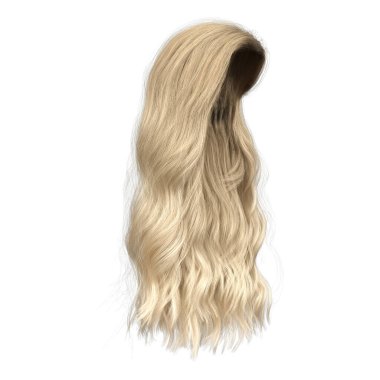 3d render long straight blonde style hair isolated clipart